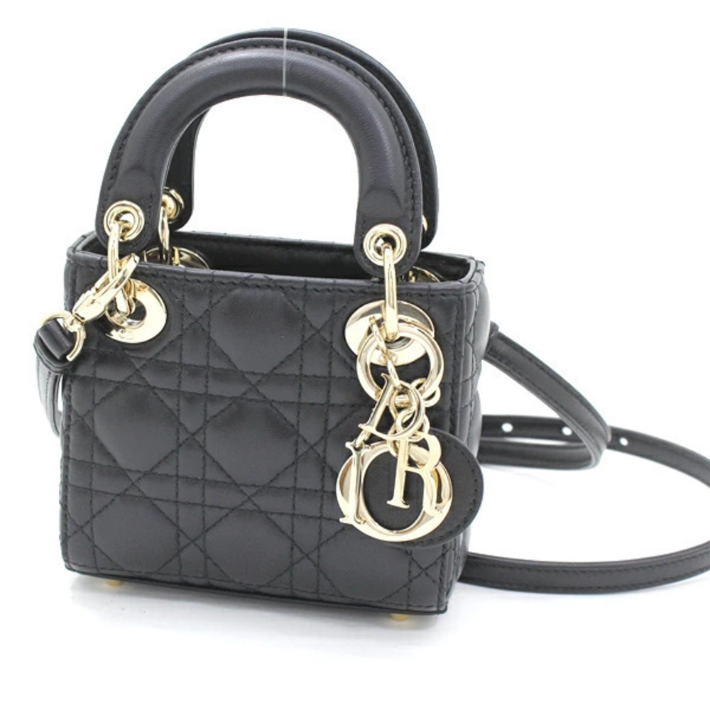 Dior Shoulder Lady Lambskin  Christian Black Cannage Bag 2way Leather